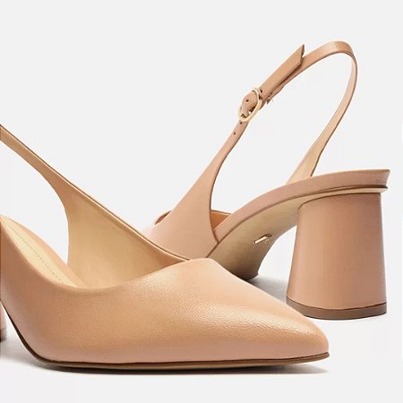 Arezzo Scarpin Bege Couro Salto Geométrico Slingback