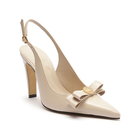 Arezzo Scarpin Branco Couro Bico Fino Slingback Laço