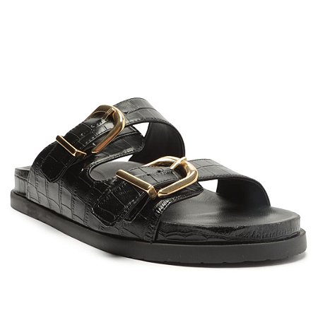 Arezzo Papete Preta Croco Flatform Fivelas