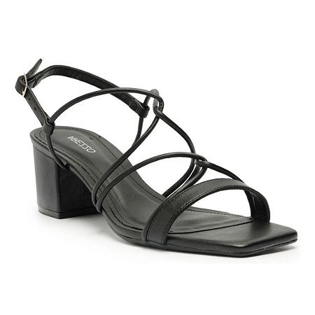 Arezzo Sandália Preta Salto Médio Bloco Tiras Enlace