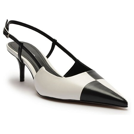 Arezzo Scarpin Preto Couro Bico Fino Slingback Bicolor