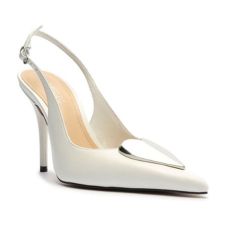 Arezzo Scarpin Branco Couro Slingback Coração Metal