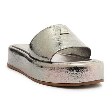 Schutz Sandalia Plataforma Viena Couro Prata