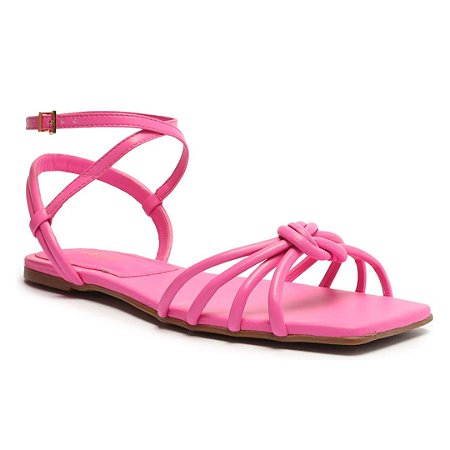 Arezzo Sandália Rasteira Rosa Bico Quadrado Tiras Nó