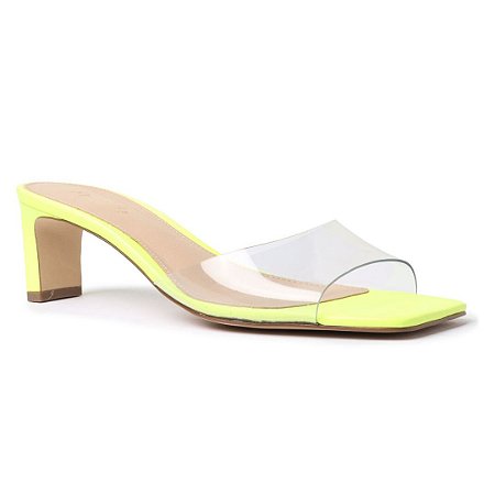 Arezzo Sandália Vinil Transparente Couro Bloco Verde Neon