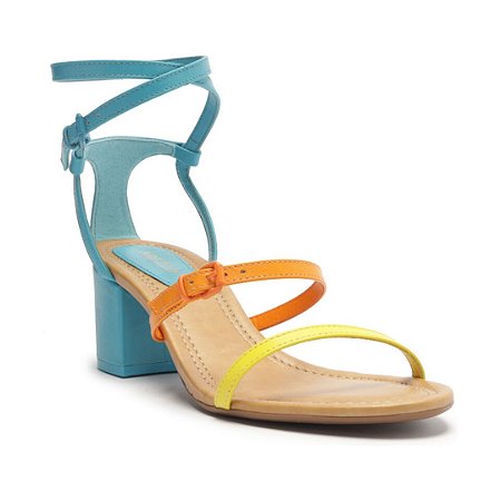 Arezzo Sandália Colorida Couro Salto Bloco Tiras Cruzadas