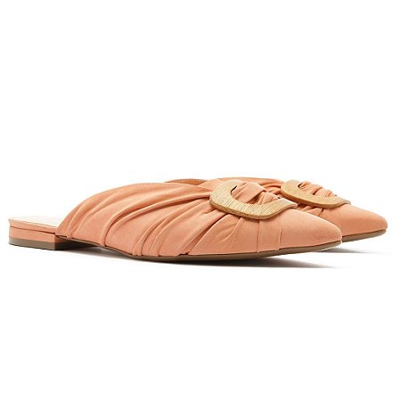 Arezzo Mule Nobuck Rasteira Fivela Madeira New Salmon