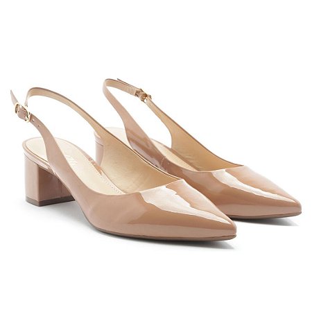 Arezzo Scarpin Verniz Slingback Bico Fino Soft Avelã