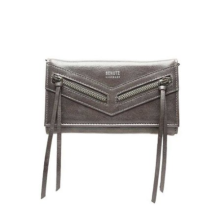 Schutz Bolsa Carteira Grande Suri Couro Cinza