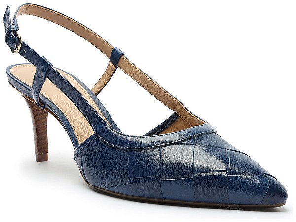 Arezzo Scarpin Marinho com Salto Medio Amadeirado