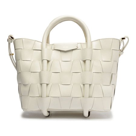 Arezzo Bolsa Tote Branca Couro Média Tressê Geométrico