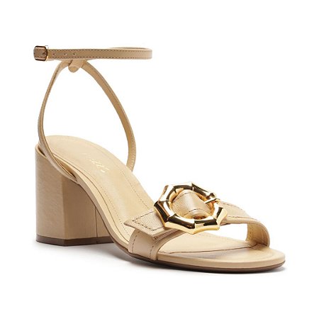 Arezzo Sandalia Couro Salto Medio Bege