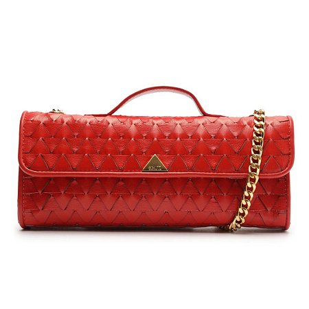 Schutz Bolsa Media Couro Trabalhado Vermelho