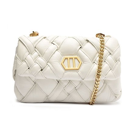 Arezzo Bolsa Tiracolo Branca Couro Tressê Média