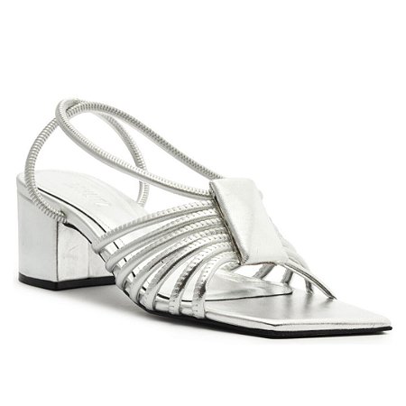 Schutz Sandalia Salto Medio Bloco Prata