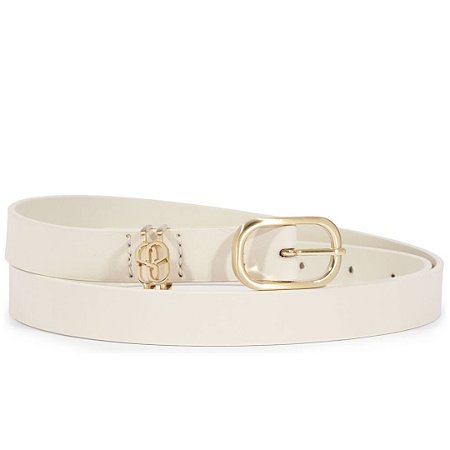 Schutz Cinto de Couro Branco Fivela Dourada