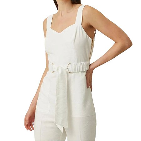 Shoulder Macacao Slim com Cinto Off White