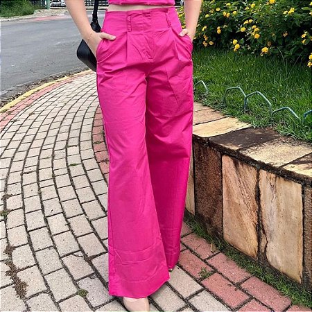 Shoulder Calca Pantalona com Pregas Rosa