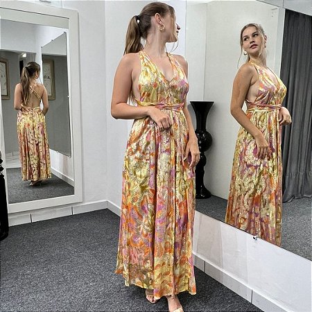 Farm Vestido Longo Jacquard Flora Lee