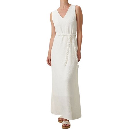 Shoulder Vestido Malha Texturizada Off White