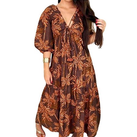 Farm Vestido Longo Palmeiras