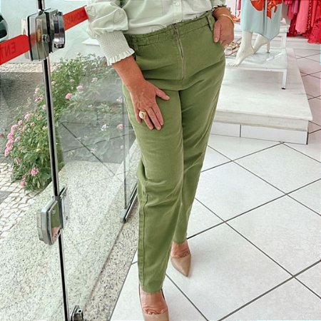 Shoulder Calca Color Slim Ziper Verde Militar