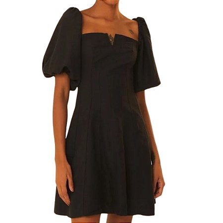 Farm Vesito Curto Manga Bufante Preto