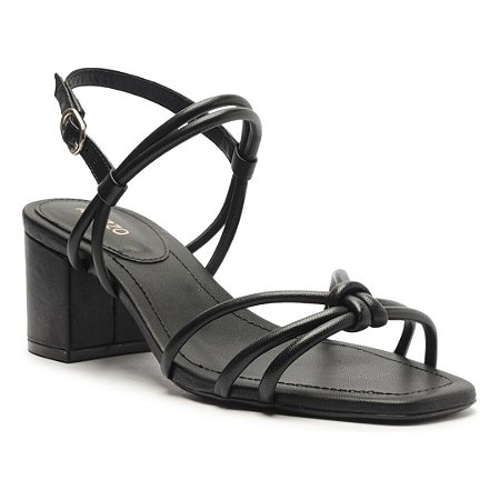 Arezzo Sandalia Preta Bloco Bico Quadrado Tiras Nó