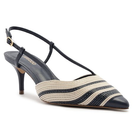 Arezzo Scarpin Azul Couro Salto Baixo Slingback Bicolor