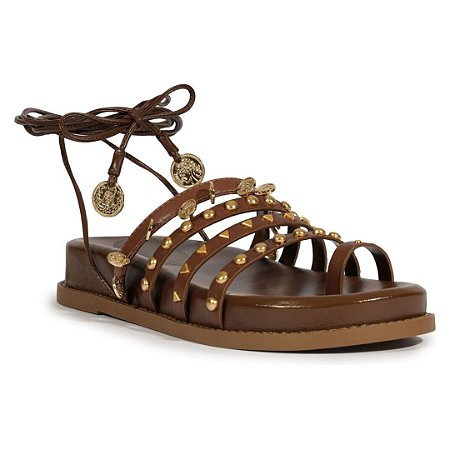 Schutz Papete Couro Tachas Amarração Marrom