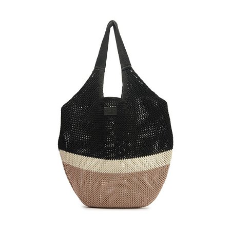 Arezzo Bolsa Shopping Preta Colorida Crochê Grande