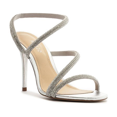 Arezzo Sandália Prateada Strass Salto Fino Tira Curva