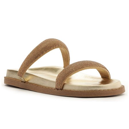 Arezzo Papete Dourada Bico Redondo Tiras Cristais