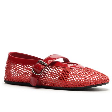Arezzo Sapatilha Boneca Vermelha Tela Fivela