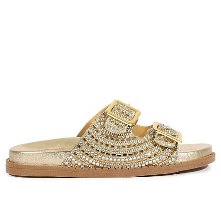 Schutz Papete Couro Fivelas Dourado