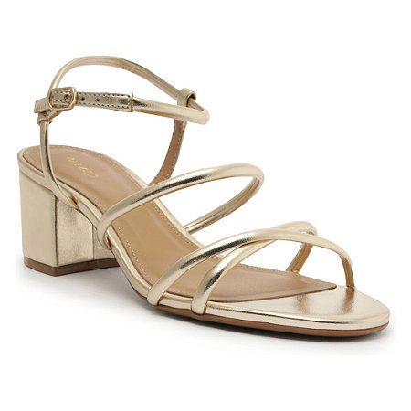 Arezzo Sandalia Metalizada Dourada Salto Bloco