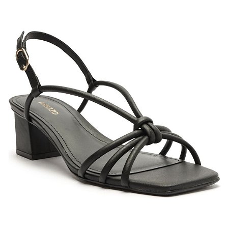 Arezzo Sandália Preta Salto Bloco Quadrado Tiras