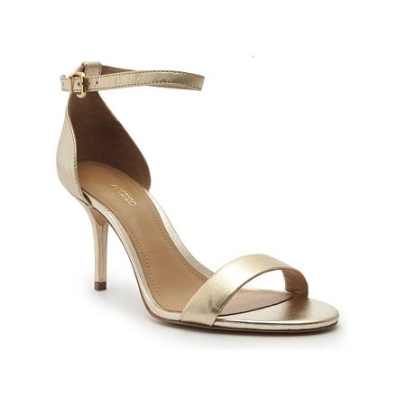 Arezzo Sandália Dourada Couro Salto Médio Fino Isabelli