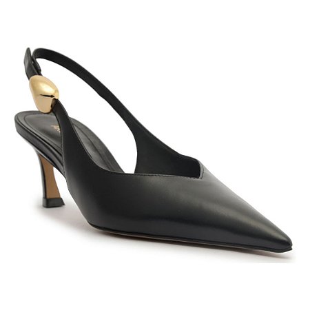 Arezzo Scarpin Preto Couro Salto Kitten Metal