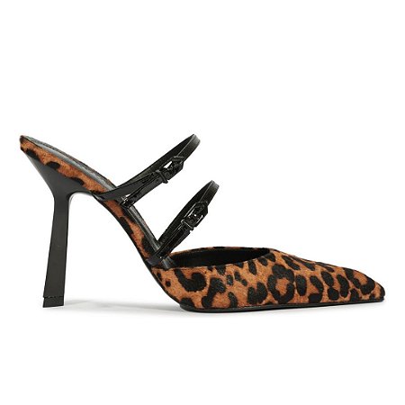 Schutz Mule Salto Fino Alto Fresh Boho Couro Animal Print
