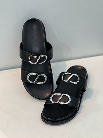 Schutz Papete Couro Preto Detalhe Prata