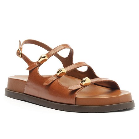 Arezzo Sandália Papete Marrom Couro Tiras Metal Bold