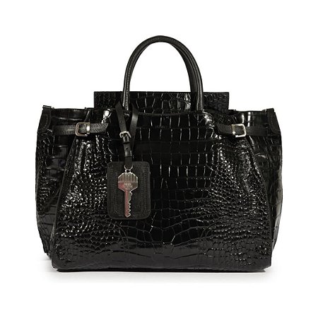 Schutz Bolsa Heaven Media em Couro Croco Preto