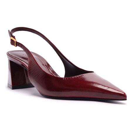 Schutz Scarpin Slingback Rhonda Mid Verniz Vinho