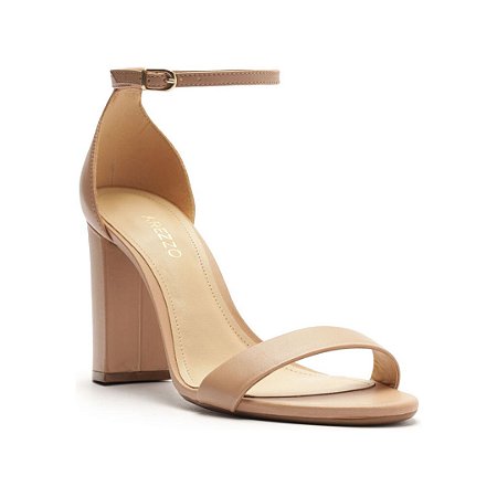 Arezzo Sandália Nude Couro Salto Alto Bloco Isabelli