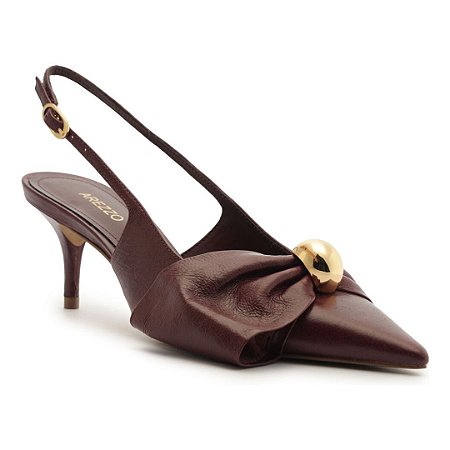 Arezzo Scarpin Couro SlingBack Laço Metal Vinho