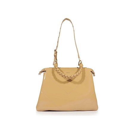 Schutz Bolsa Tote Flare Couro Verniz Nude
