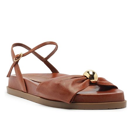 Arezzo Papete Marrom Couro Laço Metal