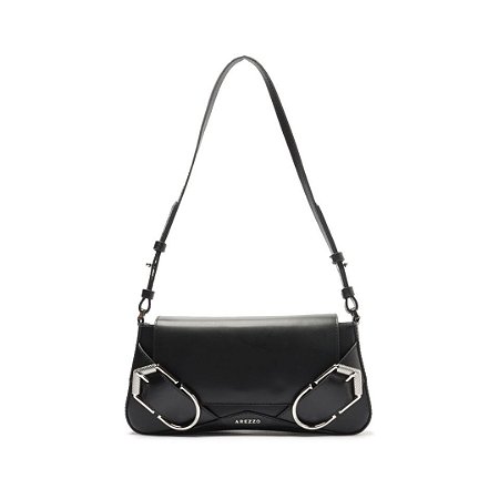 Arezzo Bolsa Tiracolo Preta Couro Pequena Maxi Fivelas