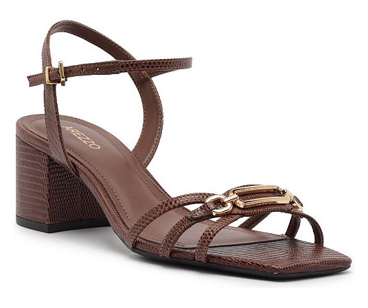 Arezzo Sandalia Salto Bloco Marrom Detalhe Corrente Dourada